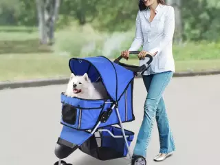 Cochecito Plegable Mascotas 75x45x97cm Perros Gatos Carrito Ruedas giran 360º Azul
