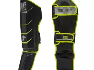 Leone 1947 Revo Fluo Shinguard Negro-Amarillo espinilleras cuero natural