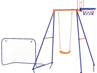 Columpio para Niños de 3-8 Años 3 en 1 con Canasta y Portería de Fútbol Desmontable Marco de Acero Multicolor