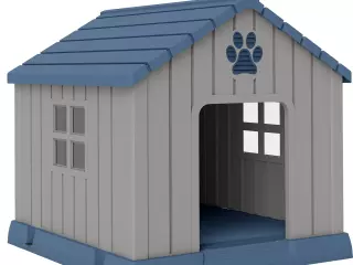 Caseta para Perros Tamaño Mediano de Exterior Impermeable con Base Elevada y Ventanas, 85x79x82 cm, Gris