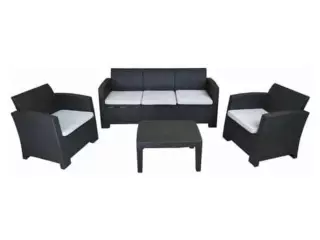 Conjunto de Jardín Chillvert Salerno 1 Sofá 3 Plazas + 2 Sillones + 1 Mesa Resina Imitación Ratan Gris Antracita KCH447