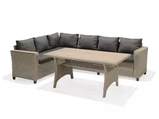 Conjunto De Jardín Sofá Rinconera Y Mesa De Comedor Chillvert Turín De Acero Y Ratan Sintético Con Cojinería Gris KCH145