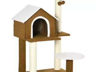Árbol Rascador para Gatos con Caseta Plataformas Poste en Forma de Palmera y Bolas Colgantes 55x40x89 cm Marrón