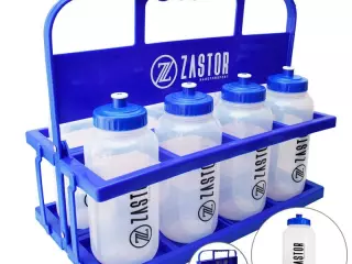Pack 8 Botellas 1000 ml con Portabotellas Plegable Azul