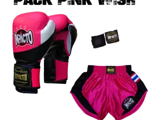 PACK PINK WISH BOXEO,GUANTES PANTALON VENDAS MUJER#