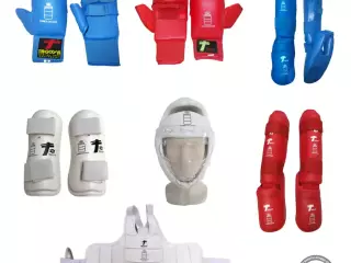 PACK HOMOLOGADO RFEK GUANTILLAS + ESPINILLERAS + PETO + ANTEBRAZO + CASCO (PACK ROJO Y AZUL)