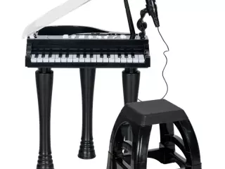 Juego de Piano Infantil de 32 Teclas con Micrófono Taburete Luces 22 Canciones y 4 Sonidos 37x30,5x60,4 cm Negro
