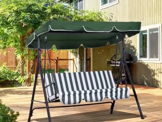 Columpio de Jardín de 3 Plazas Silla Balancín con Parasol Techo Ajustable en Ángulo para Terraza Balcón Carga Máx. 200 kg Acero 172x110x153 cm Verde