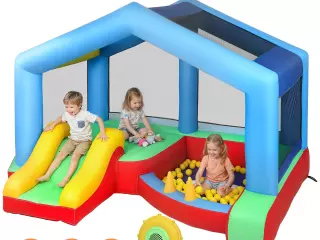 Castillo Hinchable para Niños con Soplador Tobogán Cama Elástica Piscina de Pelotas Juego de Aros Toldo