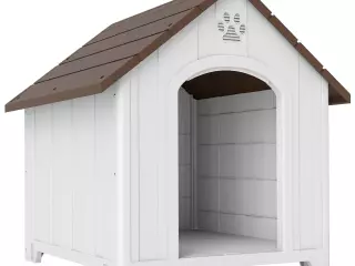 Caseta para Perros Exterior Casa para Perros Extragrandes de Plástico con 2 Ventanas Base Elevada Estacas Marrón Oscuro