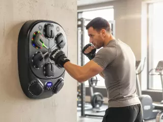 Máquina de Boxeo Musical de Pared con 9 Modos, Luces LED y Conexión Bluetooth, 61x48x11 cm, Negro