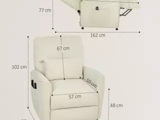 Sillón Relax Reclinable Eléctrico con Calor Lumbar Masaje Vibración Motor Silencioso Función de Memoria Crema