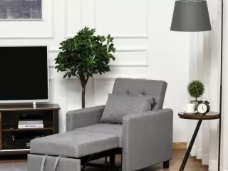Sofá Cama Individual Sillón con Respaldo Reclinable Cojín desenfundable Asiento Acolchado y 4 Ruedas 69x82,5x84 cm Gris