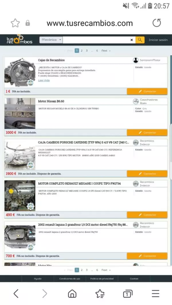 Web para venta de recambios y vehiculos