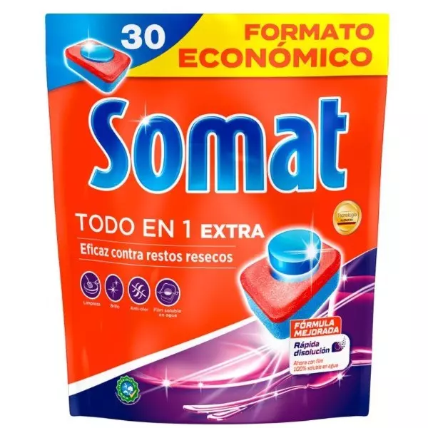 SOMAT TODO EN 1 LAVAVAJILLAS MÁQUINA PASTILLAS 30 LAVADOS