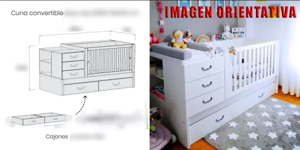 Cuna cambiador convertible en habitación infantil