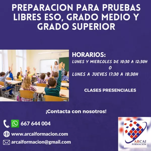 PREPARACION PRUEBAS LIBRES ESO, GRADO MEDIO Y SUPERIOR