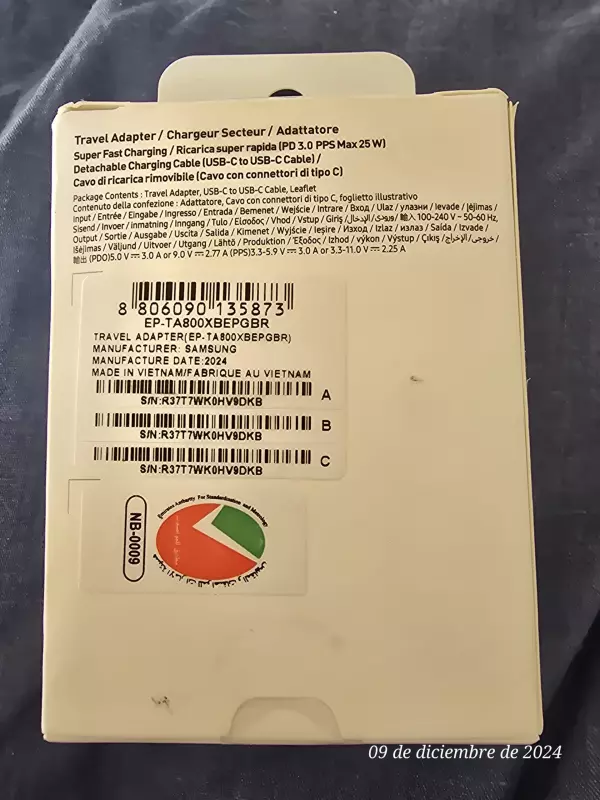 Cargador original Samsung oficial 25w