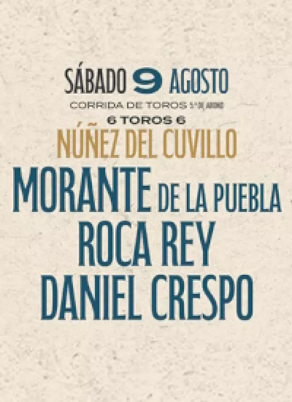 Corrida con 6 toros de Núñez del Cuvillo para Morante, Roca Rey y Daniel Crespo.