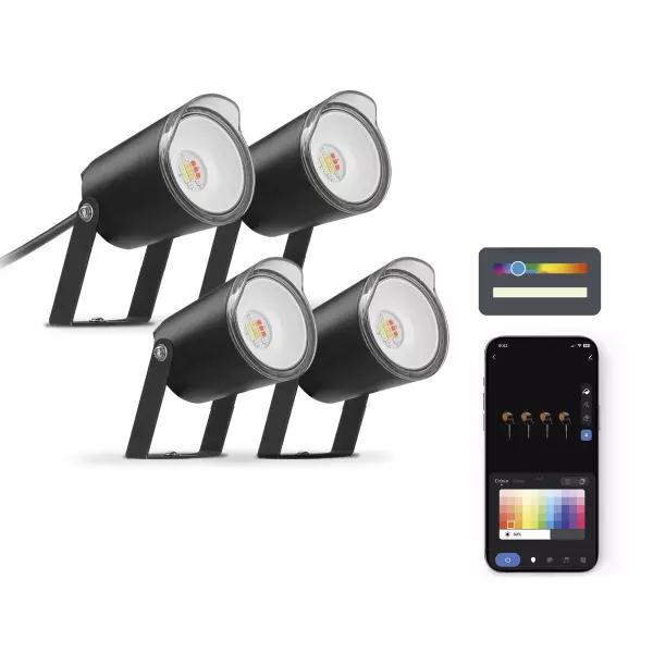 Foco LED KSIX SmartLED Negro 3000K IP65 | Pack de 4 Unidades con 18W