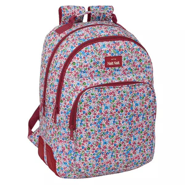 Mochila Escolar Nait Nait Flowers Burdeos 32x42x15 cm Resistente al Agua