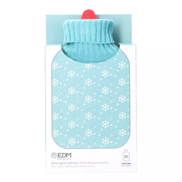 Bolsa de Agua Caliente EDM 76771 Azul con Copos de Nieve – Lana 2L