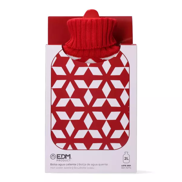 Bolsa de Agua Caliente EDM 76774 Rojo/Blanco de Lana 2L – Confort Térmic