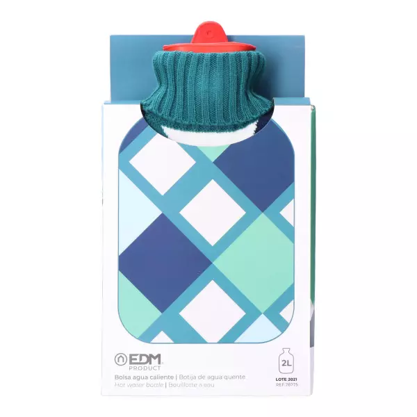 Bolsa de Agua Caliente EDM 76775 Azul a Cuadros de Lana 2L – Alivio Térm