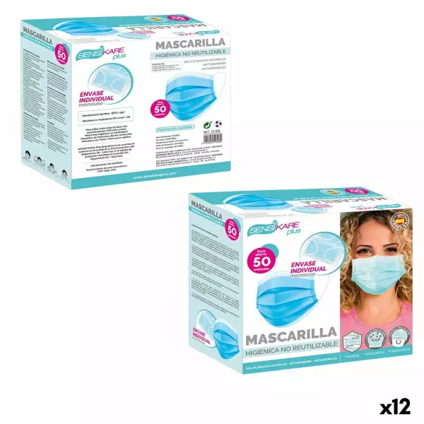 Caja de Mascarillas Higiénicas SensiKare (12 Cajas x 50 Unidades)