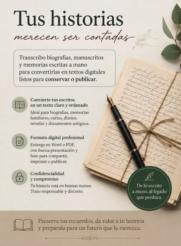 TRANSCRIBO TU MANUSCRITO, BIOGRAFIA, TEXTOS ANTIGUOS
