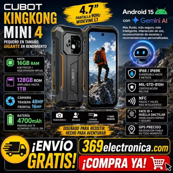 CUBOT Kingkong Mini 4, 4.7" 4G 16GB+128GB en gris o verde