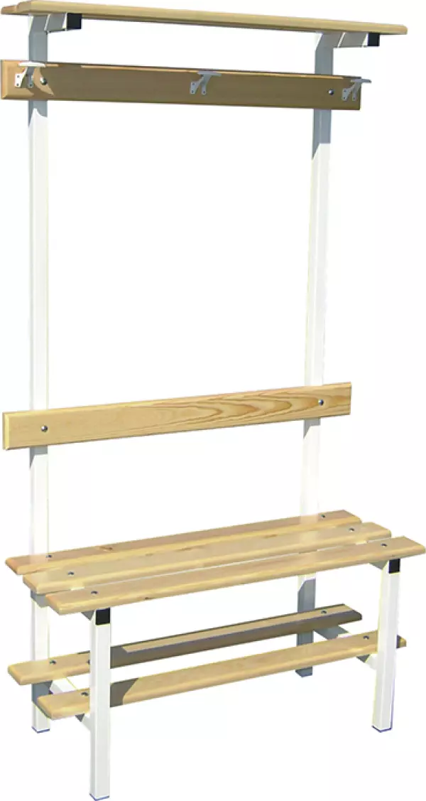 BANCO VESTUARIO SENCILLO CON ZAPATILLERO, PERCHA Y ESTANTE SUPERIOR 2,5MT