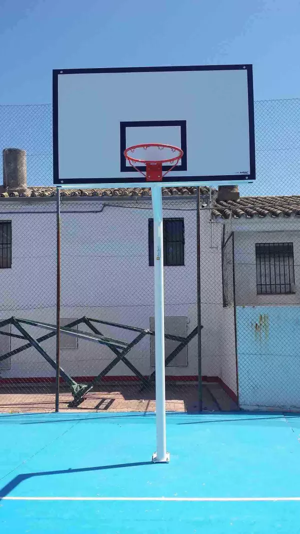 JUEGO CANASTAS BALONCESTO MONOTUBO NEW TUBO 114 MM FIJAS  -SIN TABLERO, ARO- CON BASE DE ANCLAJE