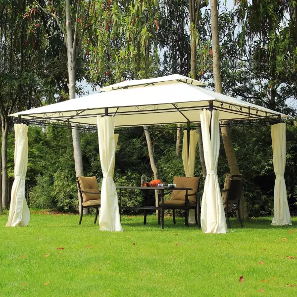 Cenador de Jardín 3x4 m Marco Acero Gazebo con Doble Techo 6 Cortinas Laterales 8 Orificios de Drenaje Buena Ventilación para Fiestas Eventos Crema
