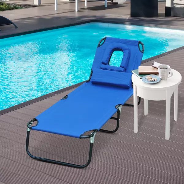Tumbona Reclinable y Plegable con Almohada para Leer o hacer Masajes - Color Azul - Acero - 190x56x28 cm