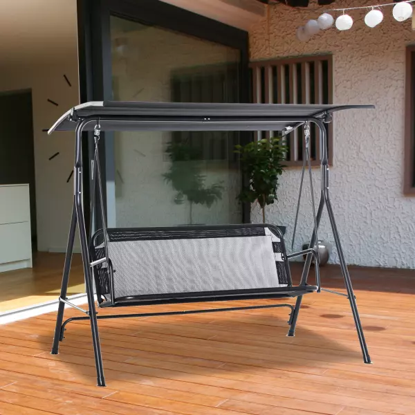 Columpio de Jardín de 2 Plazas Silla Balancín con Parasol Techo Ajustable en Ángulo Terraza Balcón Exterior Carga 200 kg 172x110x155 cm Negro