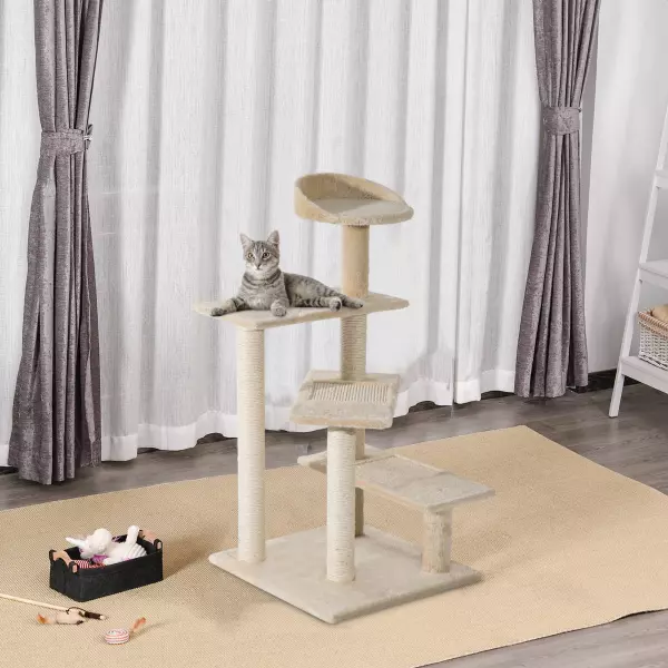 Árbol para Gato Rascador Poste para Arañar con Cama Plataforma con Manta de Sisal 50x50x100cm Terciopelo Beige