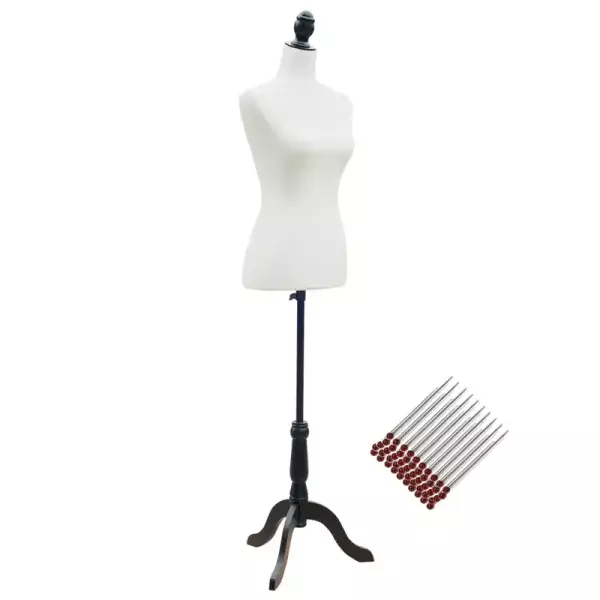 Maniquí Mujer Ajustable a 130-168 cm con Trípode de Madera 50 Alfileres de Colores para Fotografía de Moda Blanco