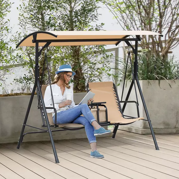 Columpio Exterior para 2 Personas con Cubierta Mesa Consola 120 kg Asiento Beige preguntar stock