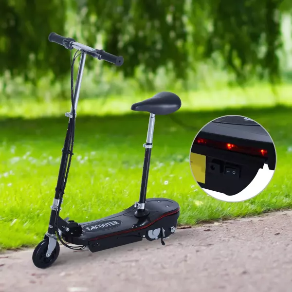 Scooter Eléctrico con Luz LED Asiento Ajustable Acero Negro 81.5x37x96cm