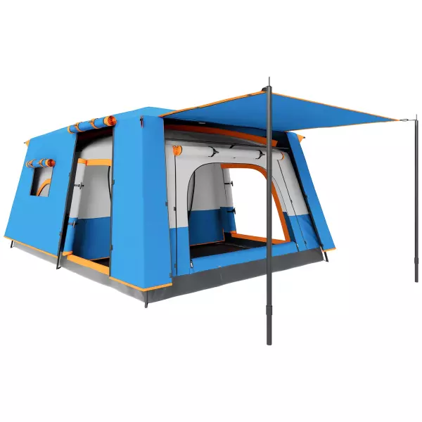 Tienda de Campaña Familiar 4-6 Personas con 2 Habitaciones Zona de Estar y Protección Impermeable 430x305 cm Gris y Azul