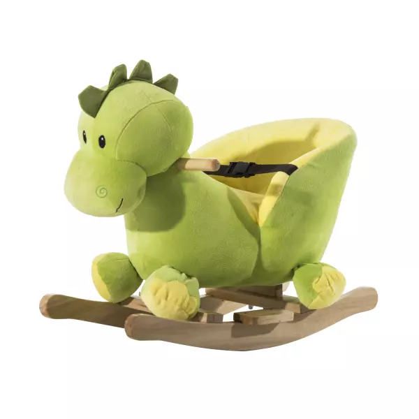 Caballo Balancín Dinosaurio de Peluche para Niños +12 Meses - Verde - Felpa y Madera - 60x33x45 cm (LxAnxAl)