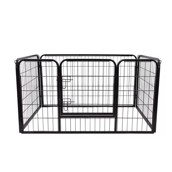 Jaula de Macotas Valla Parque para Perro Gato con Puerta Doble Seguro Tubo Rectangular Hierro 125x80x70 cm Negro