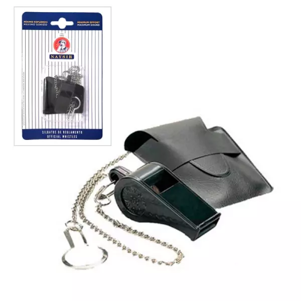 Silbato Naysir N-1B con anilla, cadena y funda. Blister