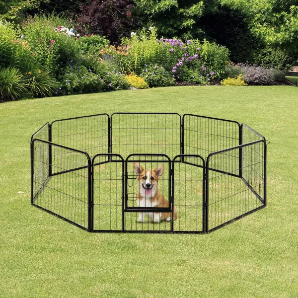 Jaula de Macotas Valla Parque para Perro Gato con Puerta Doble Seguro Tubo Rectangular Hierro 80x60 cm Negro