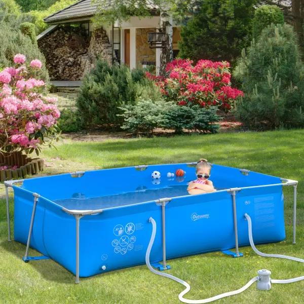 Piscina Desmontable Tubular 252x152x65 cm con Depuradora de Cartucho 1.200L/H Piscina Rectangular de Exterior para Adultos y Niños 2163L Azul