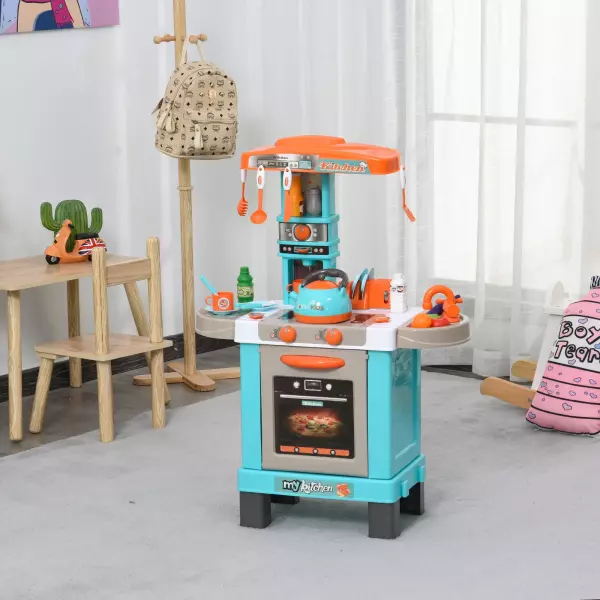 Set de Juguetes de Cocina para Niños Mayores de 3 Años Juegos de Rol Luces y Sonidos Educativo con 33 Accesorios 64x29x87cm Azul