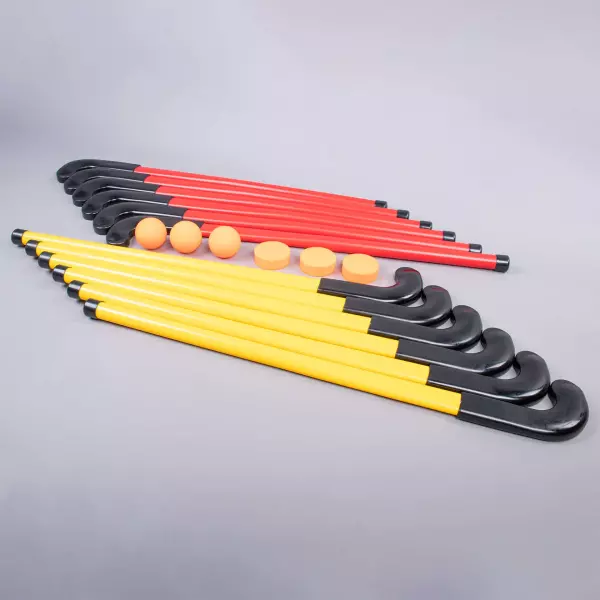 KIT HOCKEY 12 PALOS DE PVC Y GOMA + 3 BOLAS + 3 PUCKS
