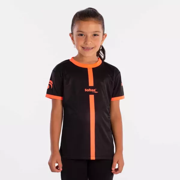 CAMISETA SOFTEE TIPEX NIÑA  - 10 AÑOS, NEGRO/CORAL FLUOR