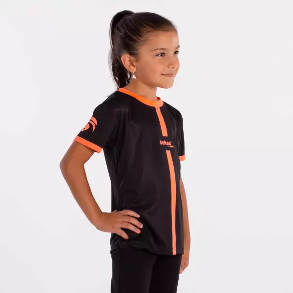 CAMISETA SOFTEE TIPEX NIÑA  - NEGRO/CORAL FLUOR, 6 AÑOS